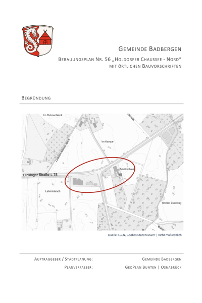 Bebauungsplan Nr. 56 „Holdorfer Chaussee-Nord“, Gemeinde Badbergen – Referenz geoPlan Bunten